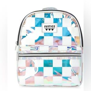 NWT Justice Mini Backpack Iridescent Checkered Holographic Pocket Bag One Size